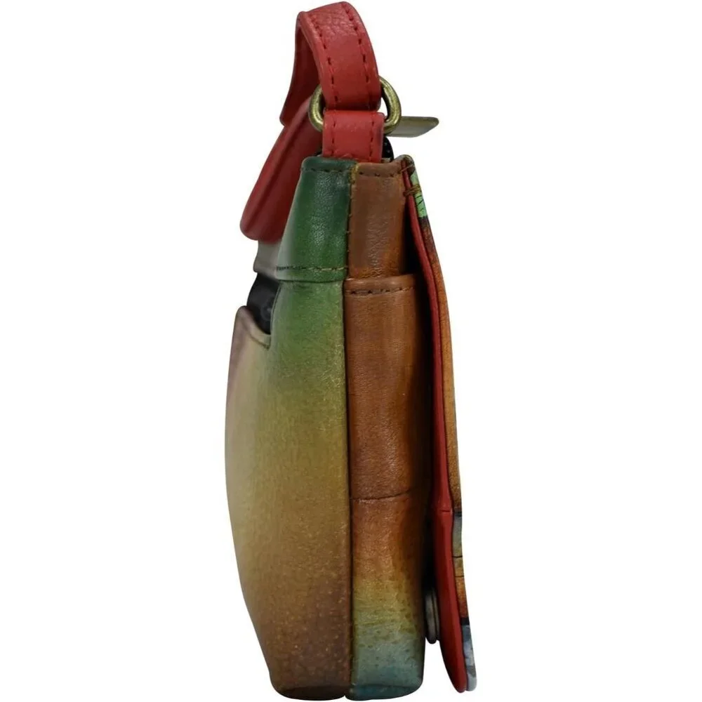 Leather Crossbody Bag Hand-Painted Vintage Style Womens Organizer